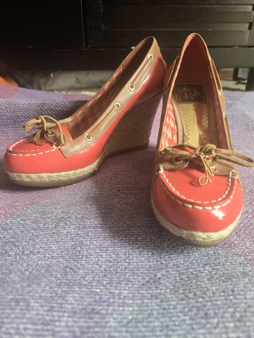 Sperry Red Wedge Espadrille Loafers with Brown Trim - Women